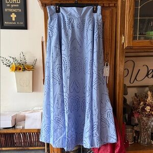 Source Unknown Light Blue Eyelet A-Line Skirt